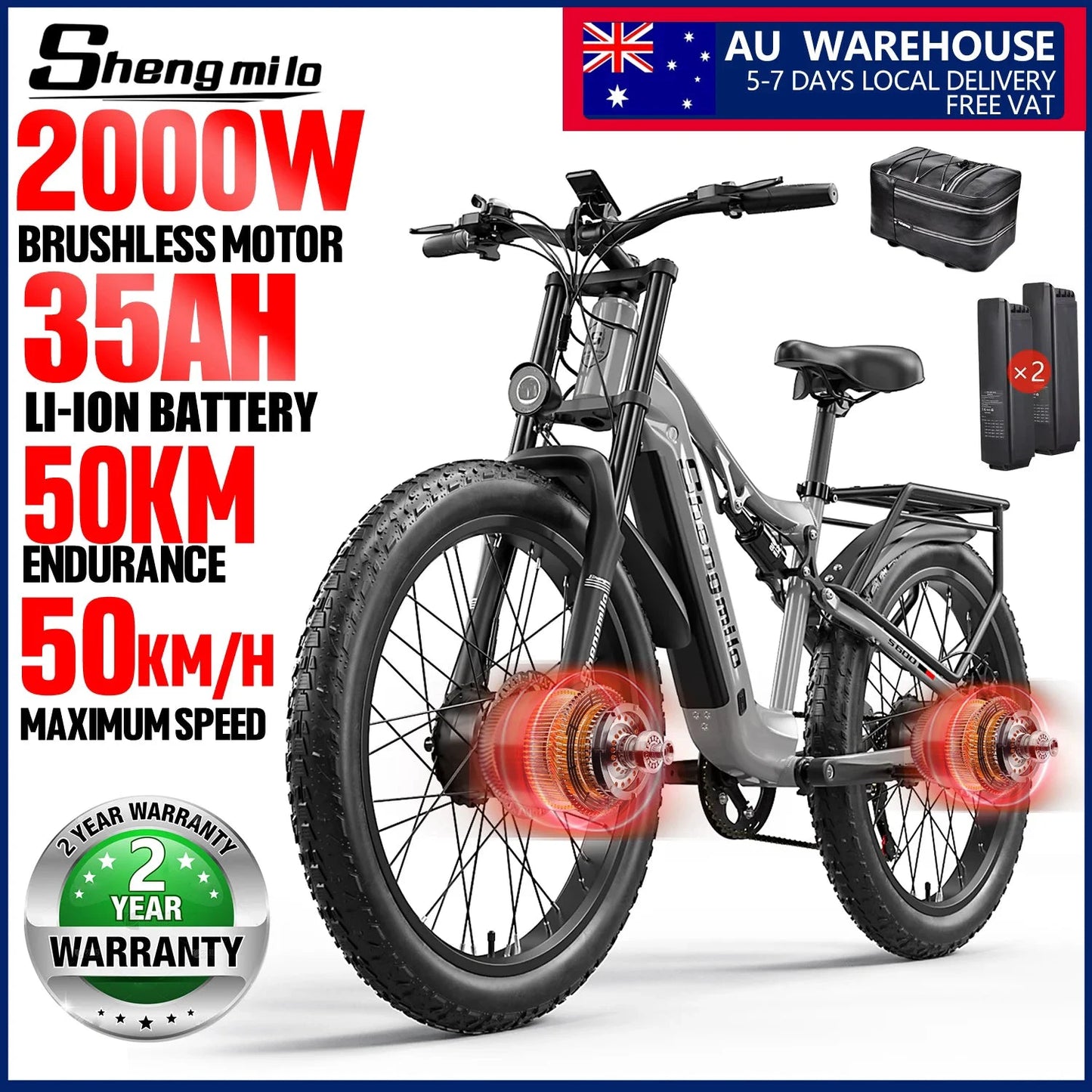 Shengmilo S600 2000W Dual Motor Fat Tire Electric Mountain Bike by superior interior and more