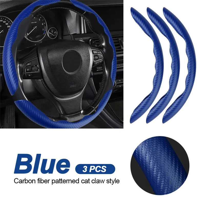 Carbon Fiber Steering Wheel Cover Anti Slip Faux Leather