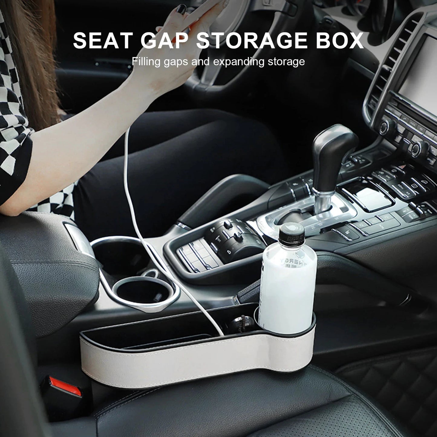 Car Seat Organizer Storage Box With Adjustable Leather Cup Holder by superior interior and more