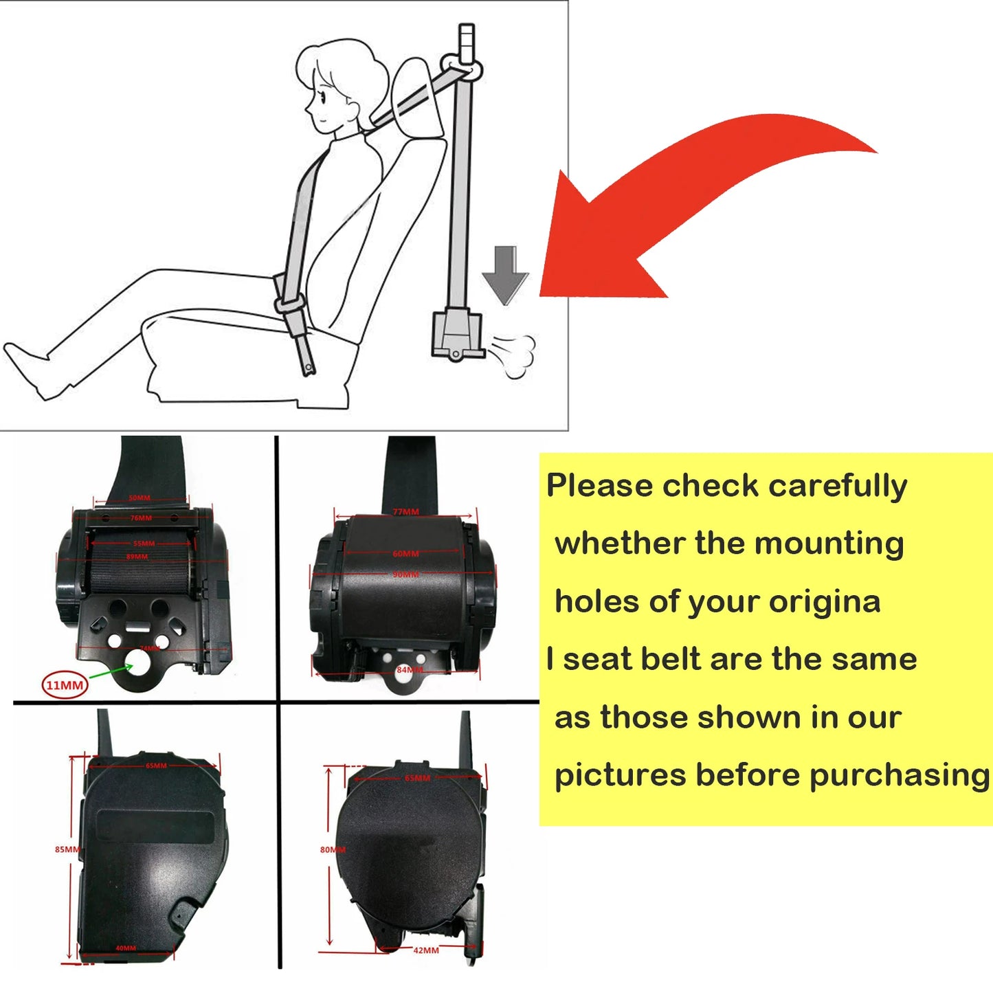 Universal 3 Point Retractable Car Seat Belt EM0027 1 Pack
