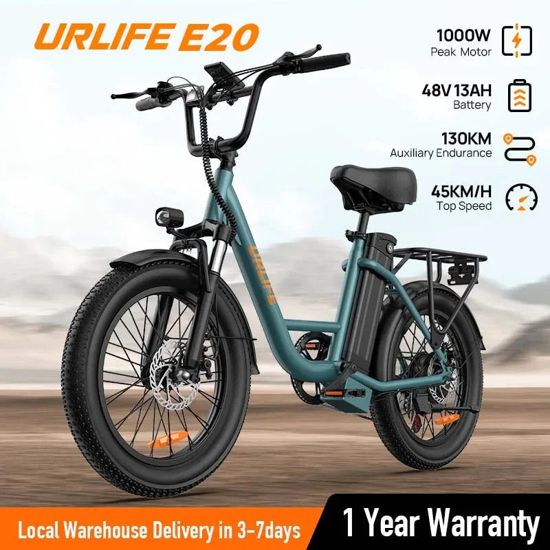 URLIFE 1000W E20 Electric Bike | 48V 13Ah Removable Battery, 20MPH, 20''X3" Fat Tire, 7-Speed E-Bike with Dual Disc Brake by superior interior and more
