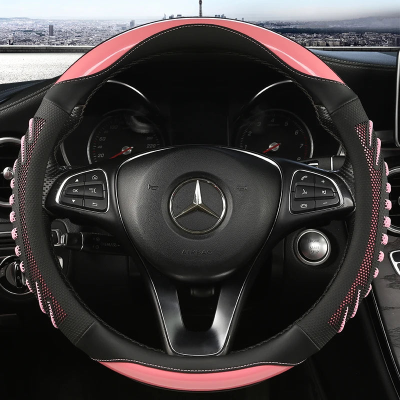 YUNCHEPIN Honeycomb Steering Wheel Cover Leather Anti Slip Universal