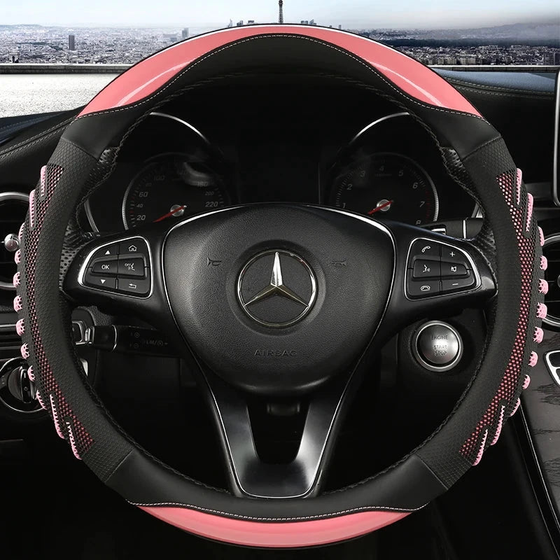 YUNCHEPIN Honeycomb Steering Wheel Cover Leather Anti Slip Universal by superior interior and more