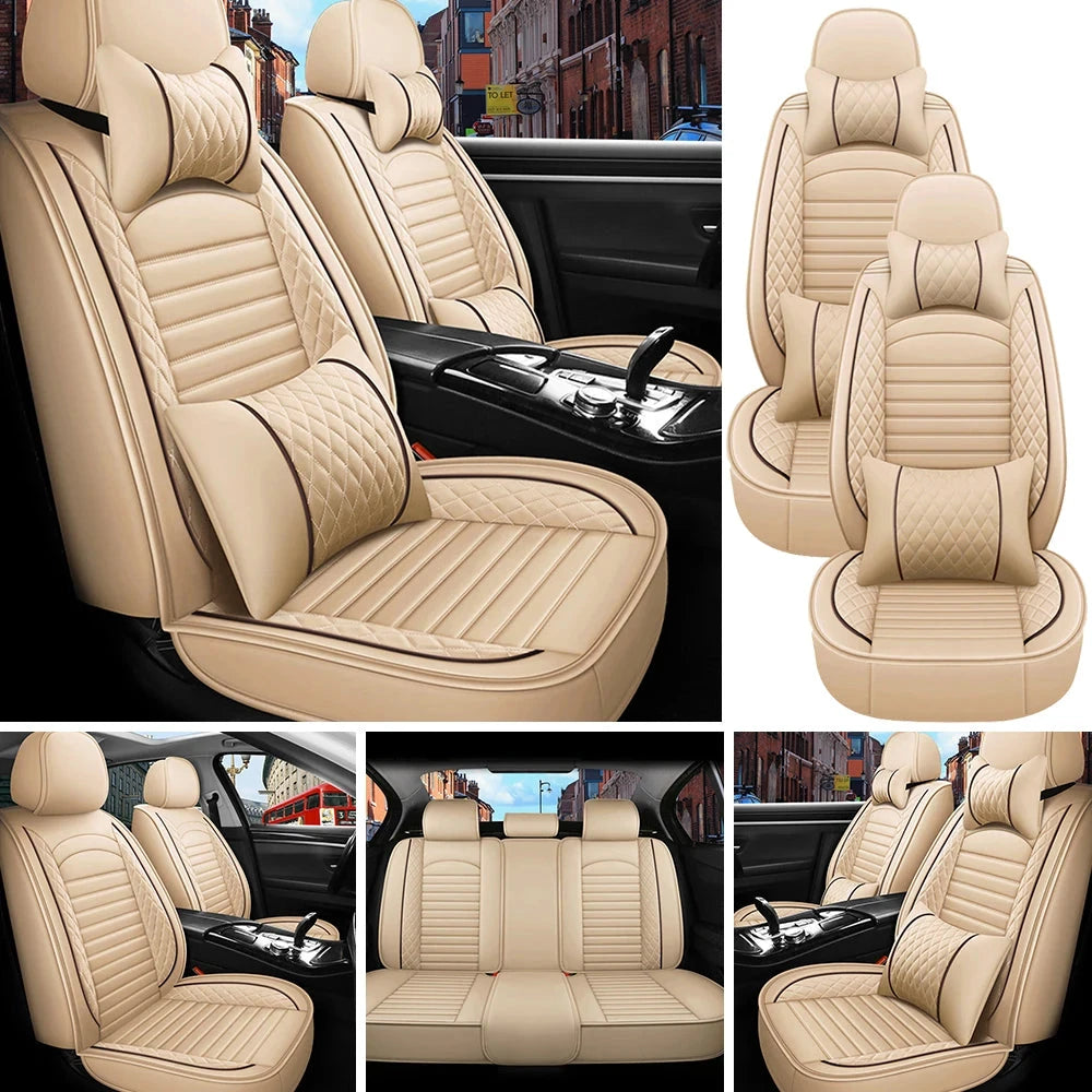 5-Seats PU Leather Universal Car Seat Covers Full set Front Rear Seat Cushion Anti-scratch Protection For Sedan SUV Seat by superior interior and more
