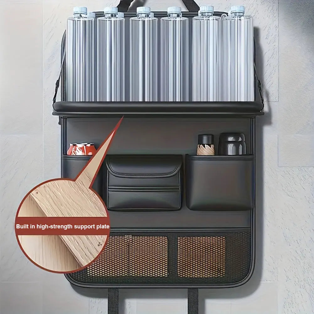 Car Back Seat Organizer With Foldable Tray PU Leather Multi-Pocket
