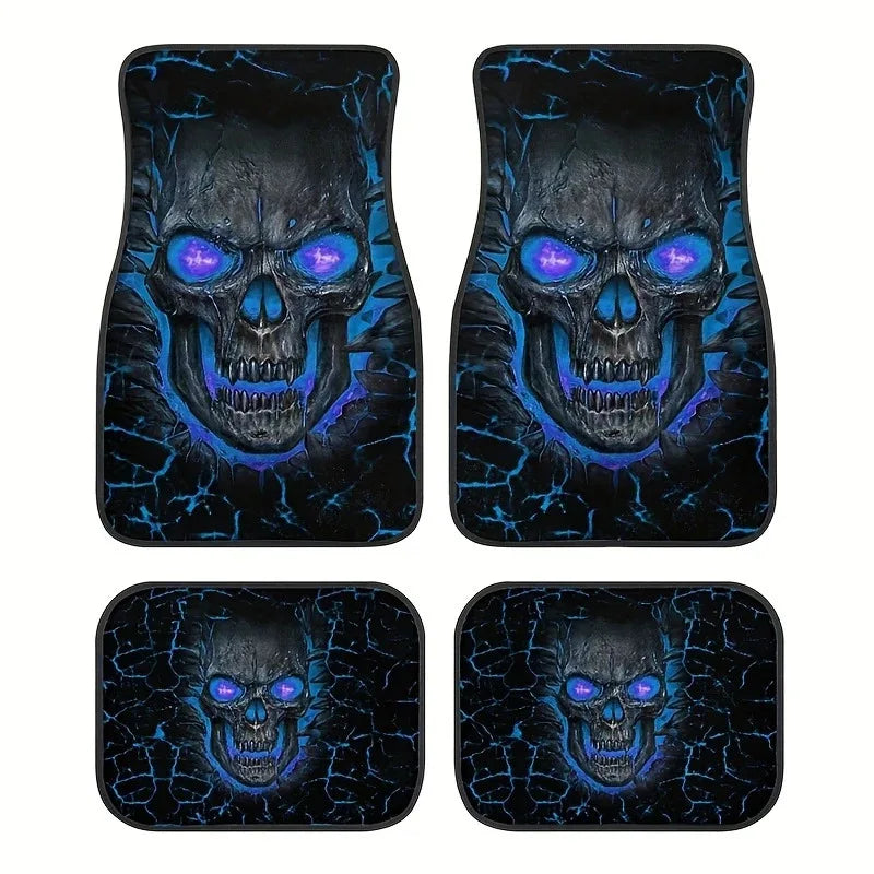 4pcs Set Of Halloween Smile Pattern Car Carpet, Four-season Vehicle Carpet, Durable Non-Slip Full Coverage Mats , Easy To Clean