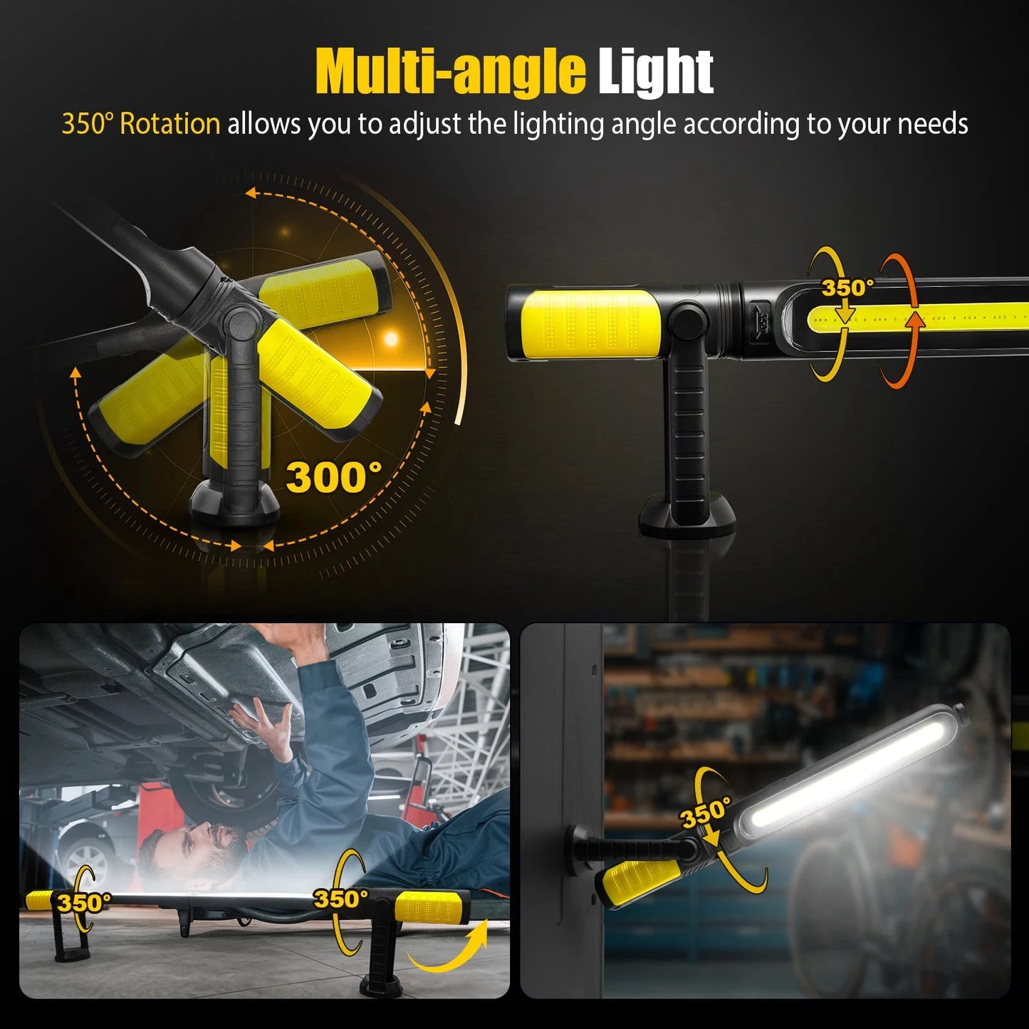 MIXJOY Dual Magnetic Work Lights 2400LM Rechargeable Underhood Light Rotating by superior interior and more