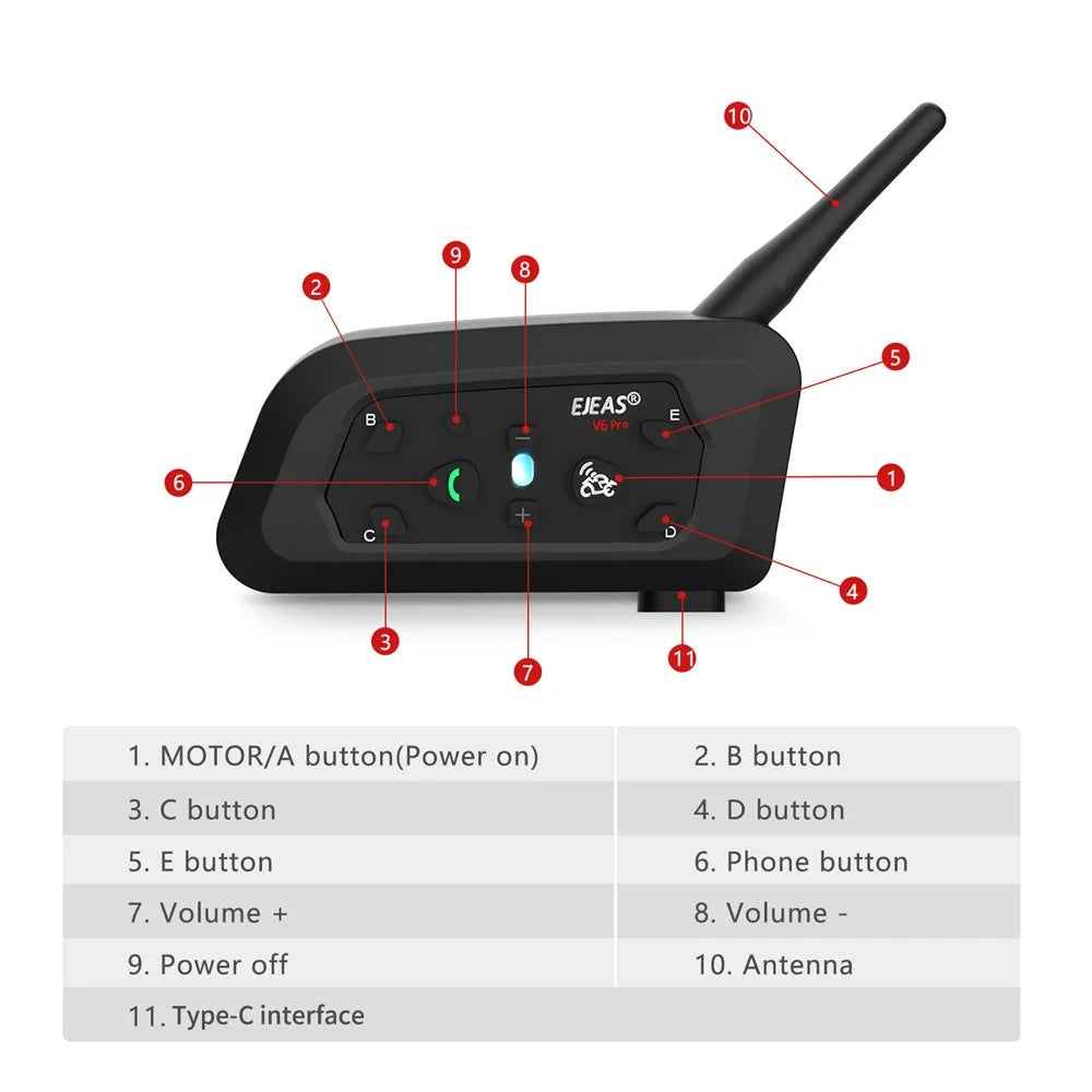 EJEAS V6 PRO+ Motorcycle Intercom Helmet 6 Riders 800m Communicator Waterproof V5.1 Music Player Interphone Bluetooth Headset by superior interior and more