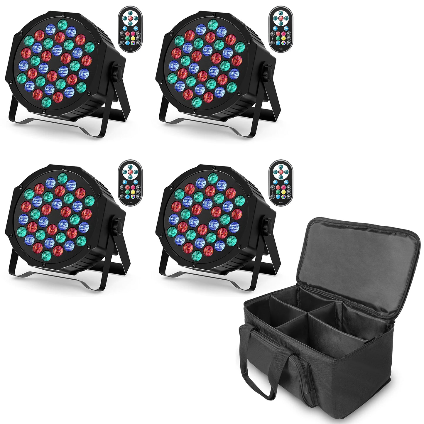 Datewink 4PCS 36LEDs Flat Par Lights With Bag RGB Stage Lighting Effect DMX512 For DJ Disco Wedding Party Nightclub Christmas