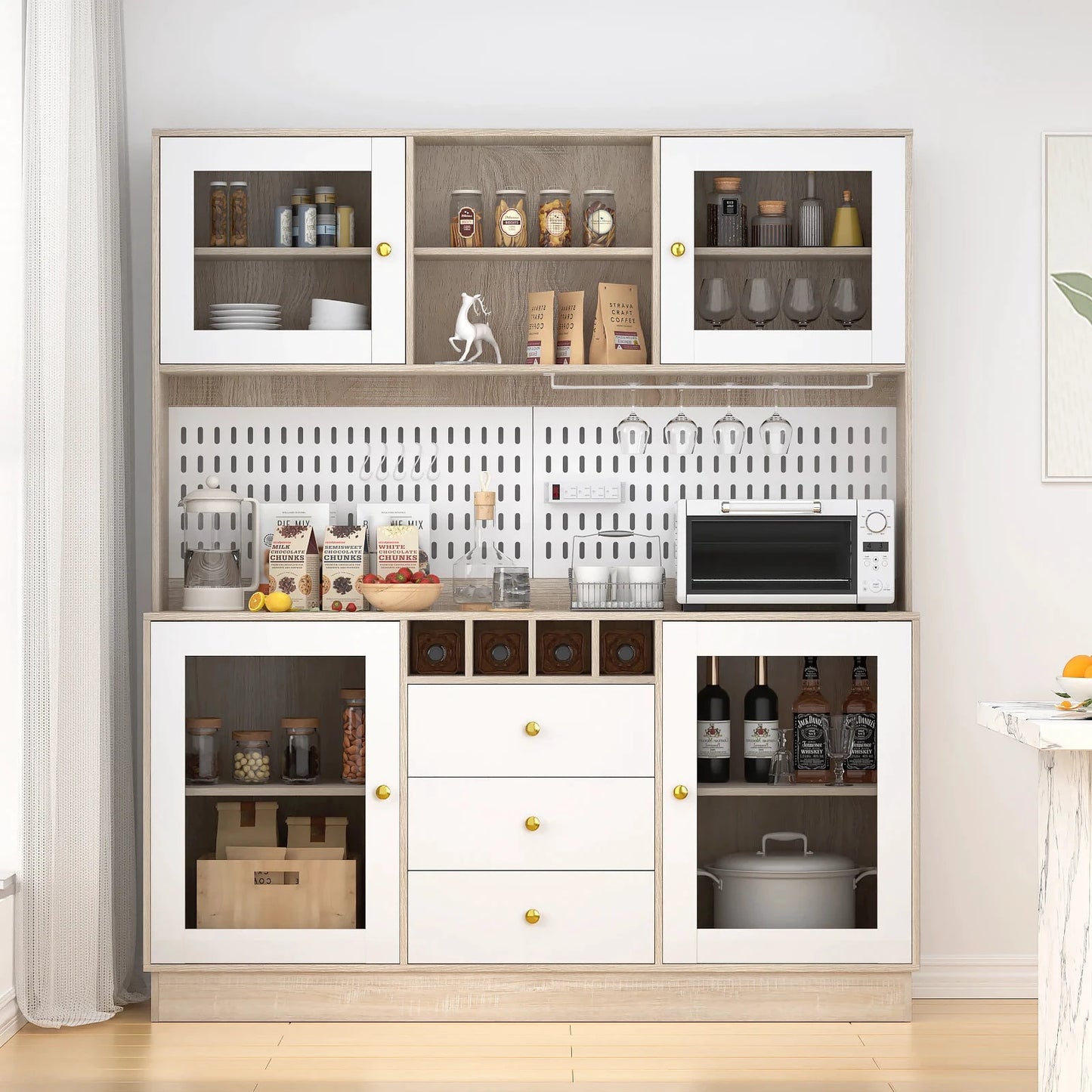 VOWNER Pantry Cabinet With Pegboard Cup Holder And Power Outlet by superior interior and more