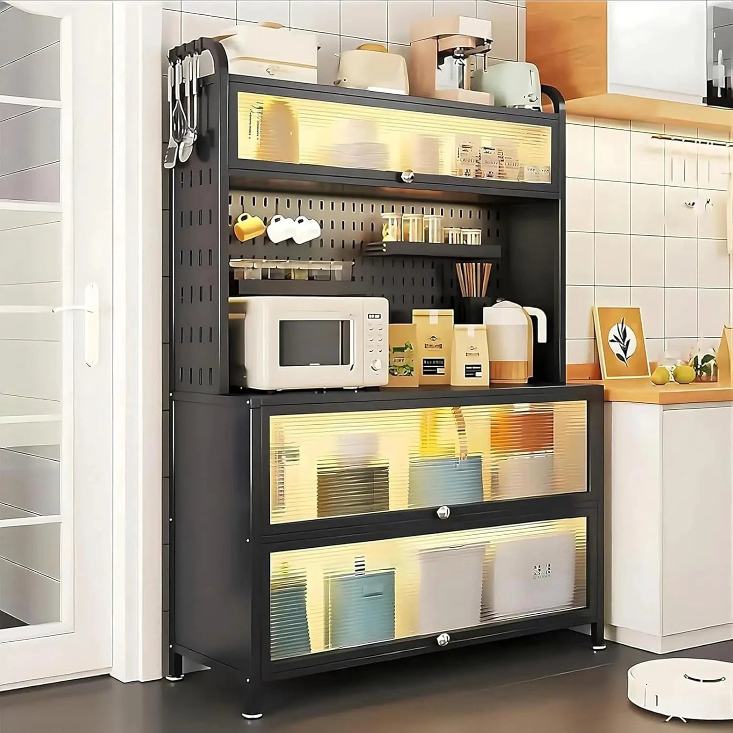5 Tier Kitchen Bakers Rack With Flip Door Cabinet Storage by superior interior and more