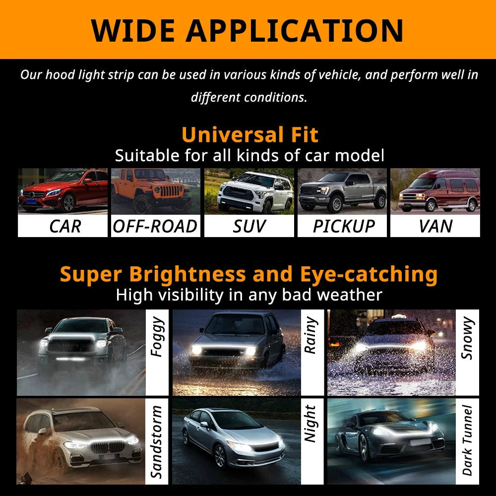 LED Car Hood Light Strip DRL Universal 12V Upgrade by superior interior and more