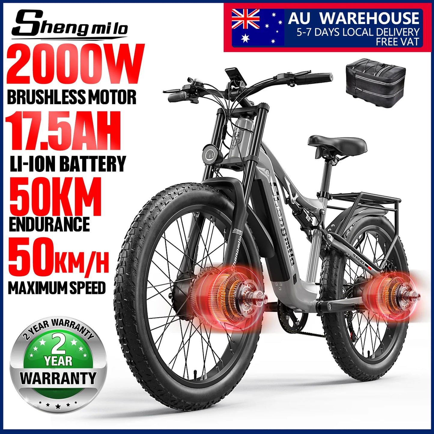 Shengmilo S600 2000W Dual Motor Fat Tire Electric Mountain Bike