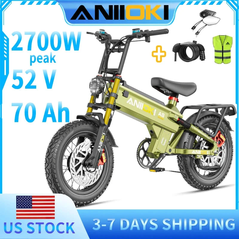 A8 Pro Max AWD Electric Fat Tire Bike 52V70Ah Battery by superior interior and more