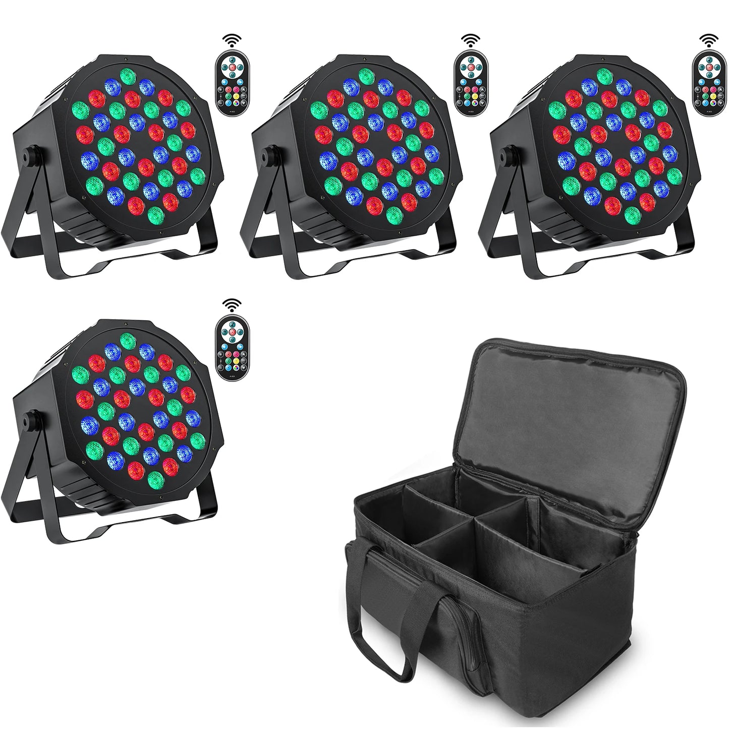 Datewink 4PCS 36LEDs Flat Par Lights With Bag RGB Stage Lighting Effect DMX512 For DJ Disco Wedding Party Nightclub Christmas
