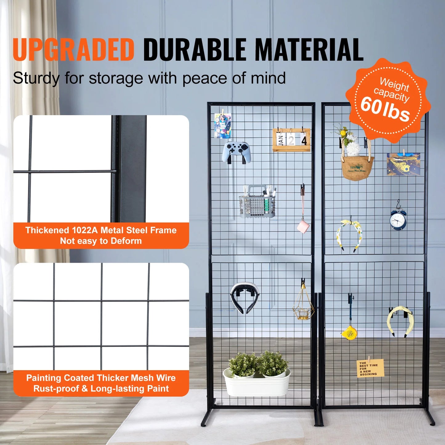 SucceBuy Grid Wall Panels Double Sided Display Racks With Hooks