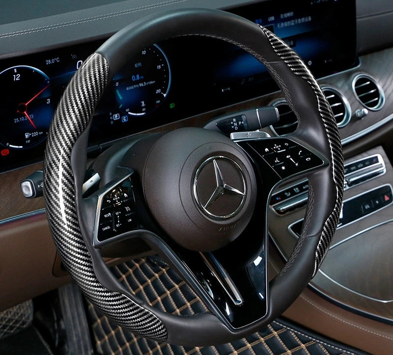 2/3PCS Laser Carbon Fiber Silicone Car Steering Wheel Cover 1K Micro Fiber Leather PVC Wheel Booster Cover Non-Slip Universal