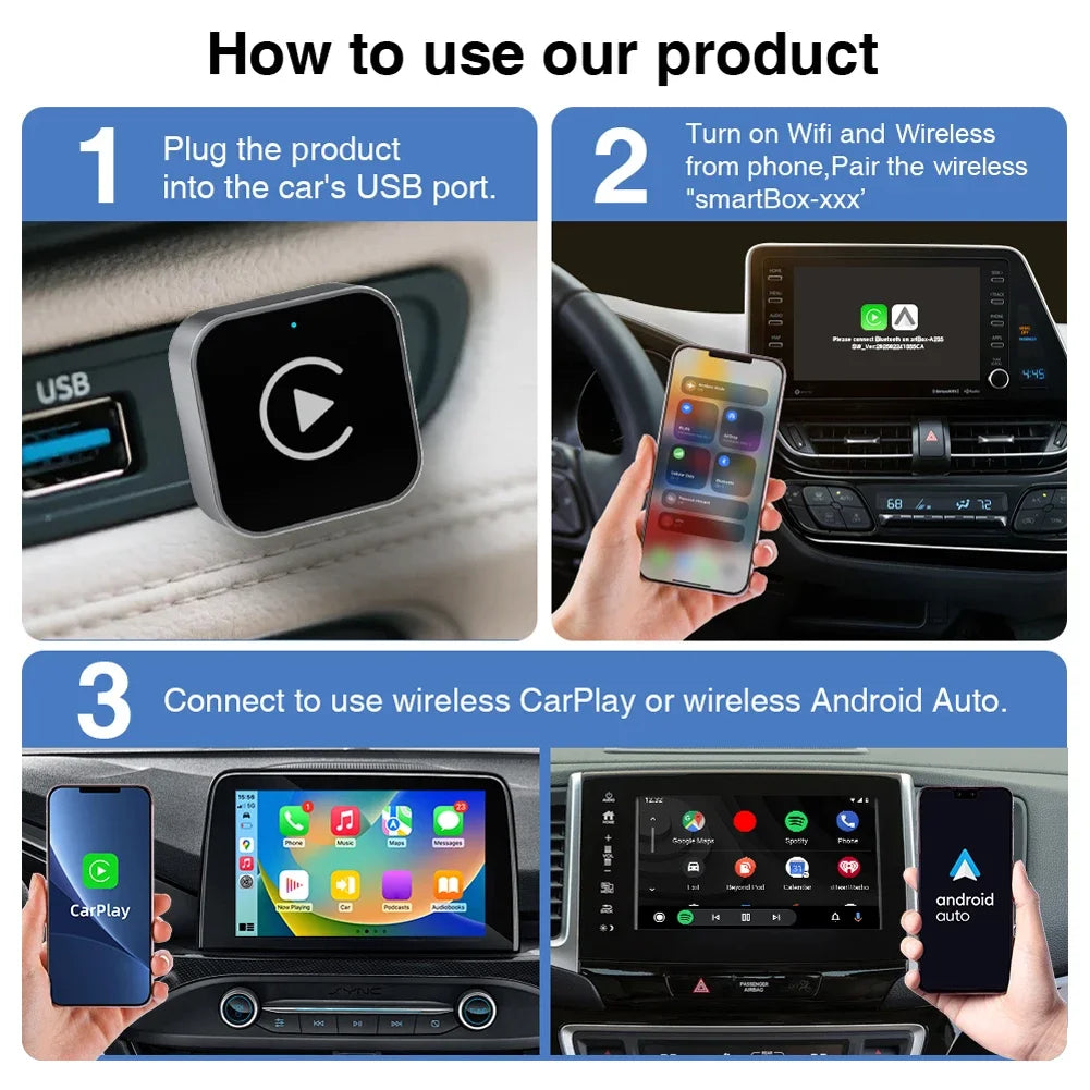 MOJOYCE 2 In 1 Wireless CarPlay Android Auto Adapter