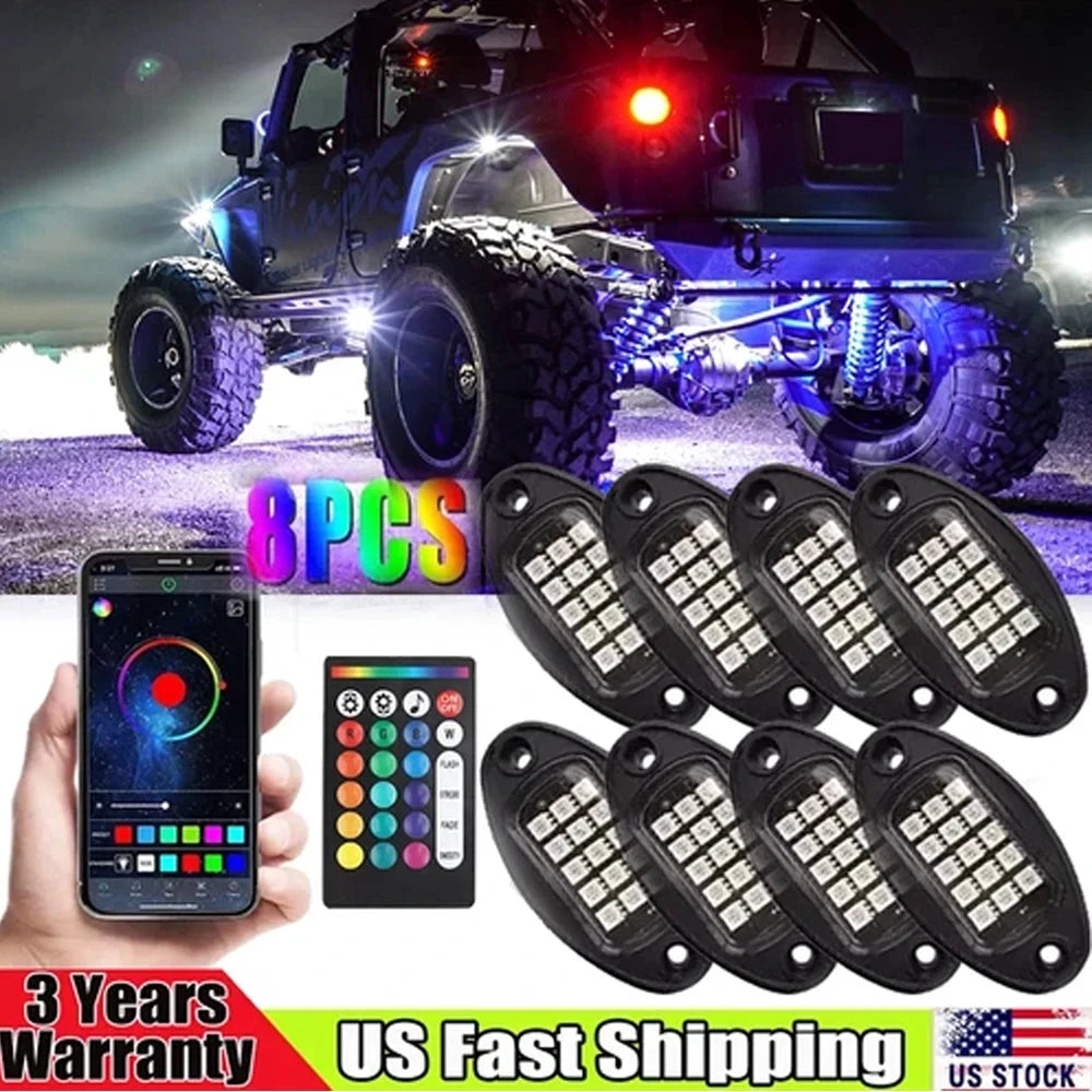 8Pods RGB LED Rock Lights With App Control For Jeep by superior interior and more