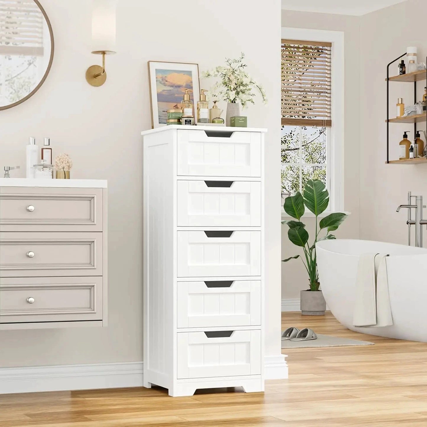 XMSJ Bathroom Cabinet 5 Drawers Wooden Storage Organizer by superior interior and more