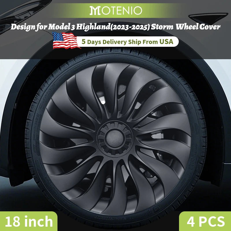 Motenio Tesla Model 3 Storm Wheel Covers 4Pcs Hubcaps