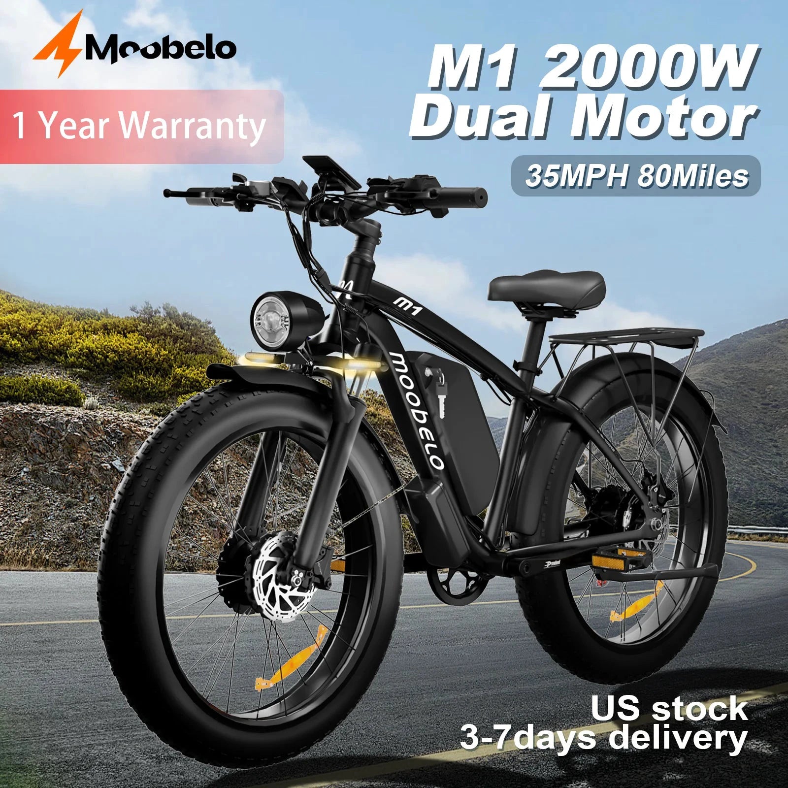 MOOBELO M1 2000W Dual Motor Ebike Fat Tires Full Suspension CE Certified by superior interior and more