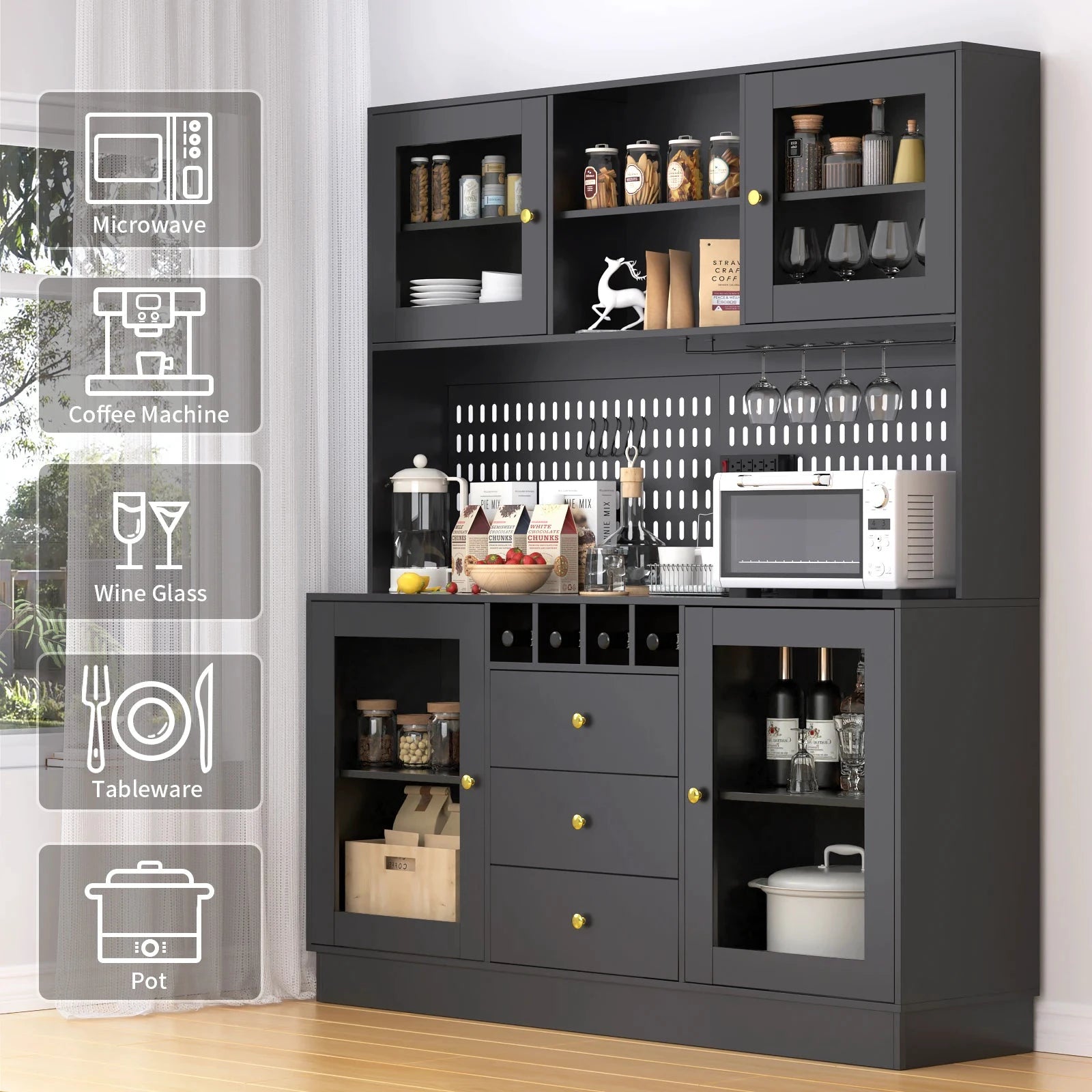 VOWNER Pantry Cabinet With Pegboard Cup Holder And Power Outlet by superior interior and more