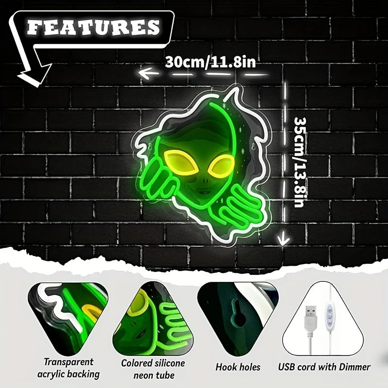 Hign-concerned Alien Neon Sign USB Powered For Game Room Bar
