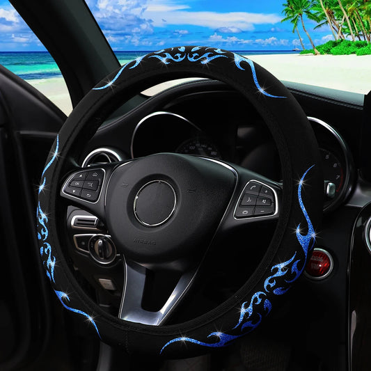 A Blingbling Flame Totem dynamic fabric car without inner ring steering wheel cover fits 14.5-15 inch automotive supplies