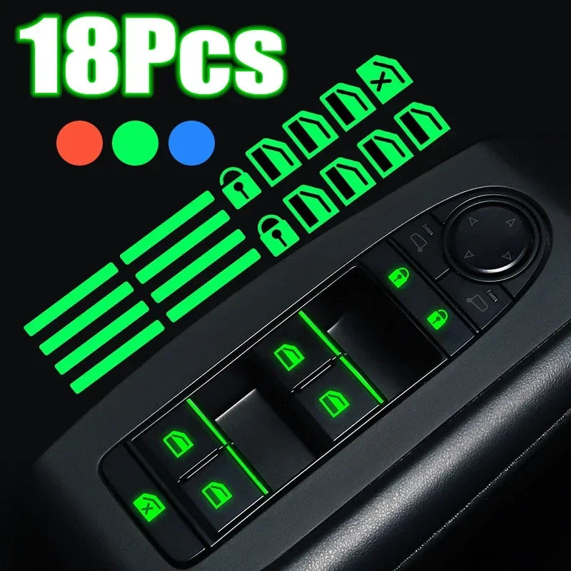 Hign-Concerned 18Pcs Luminous Car Window Lift Button Stickers Interior Decals