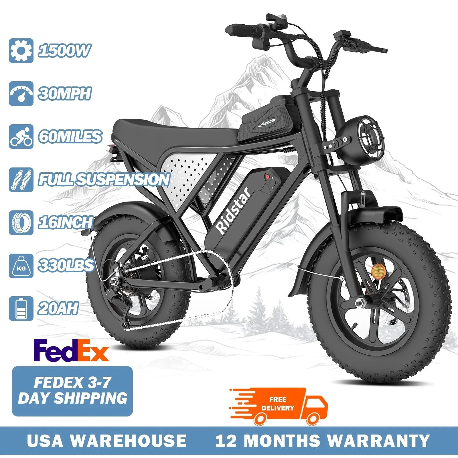 RIDSTAR Q16 Electric Mountain E Bike 1500W Peak 30MPH by superior interior and more