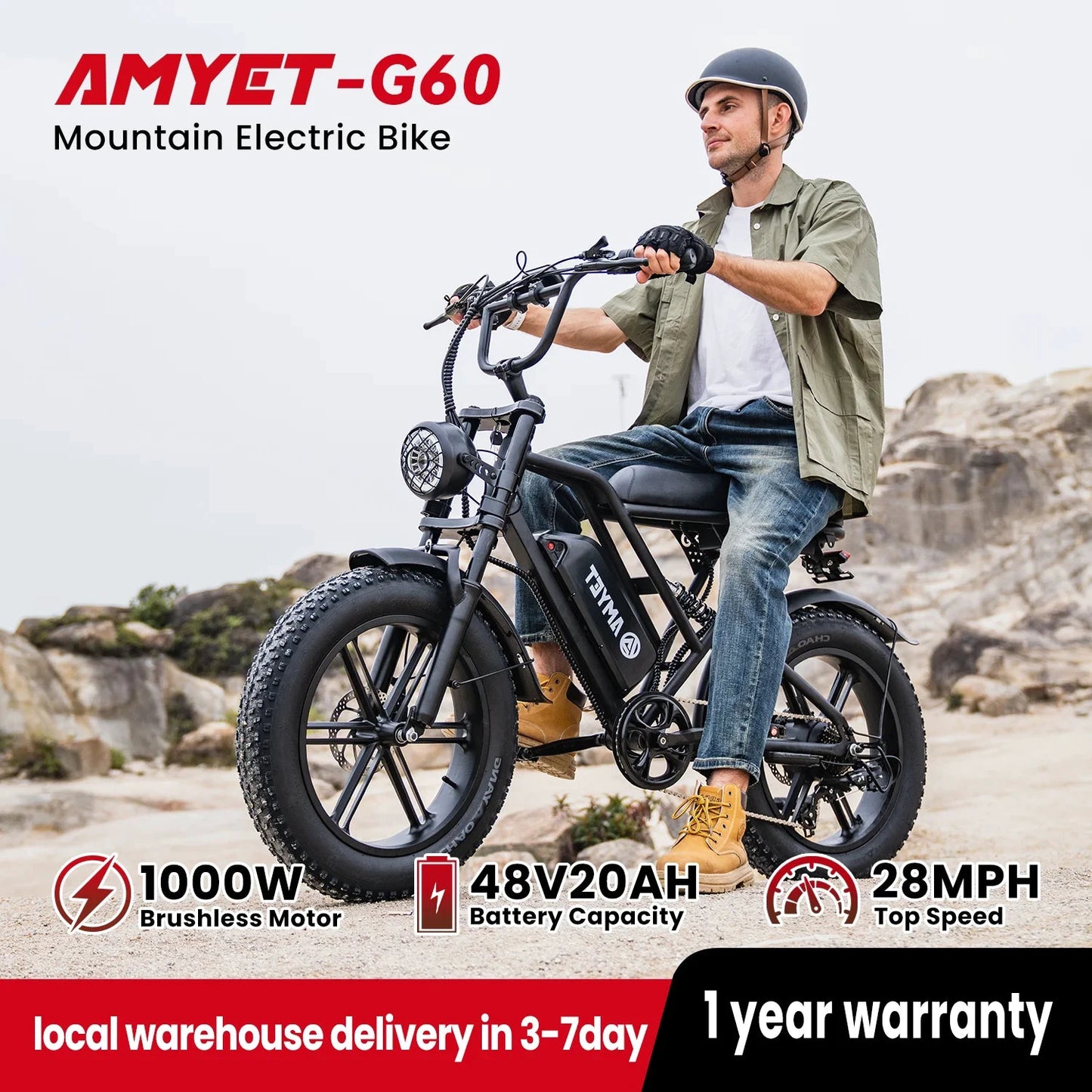 AMYET G60 1000W Electric Mountain Bike 48V 20Ah Ebike by superior interior and more