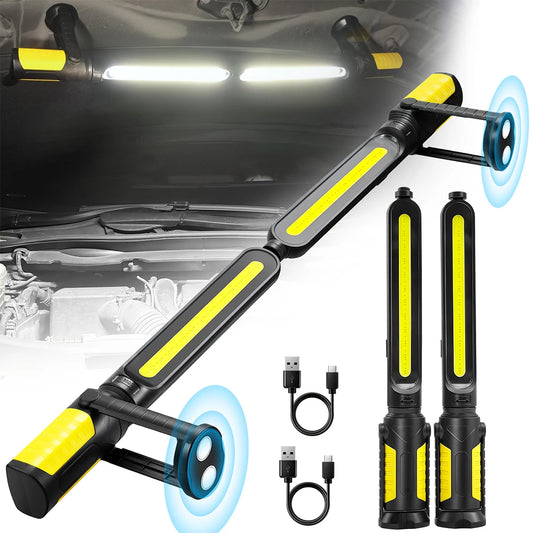MIXJOY Dual Magnetic Work Lights 2400LM Rechargeable Underhood Light Rotating