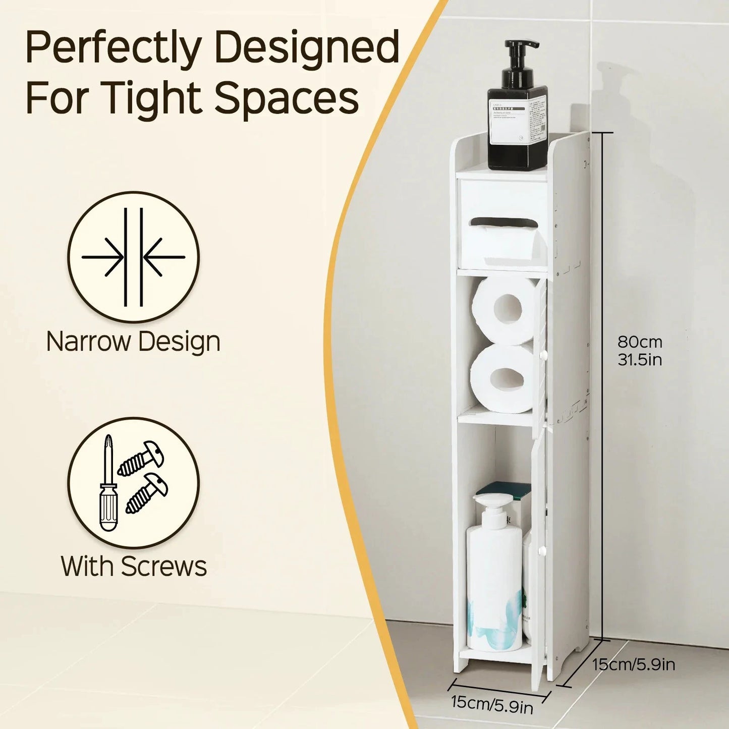 Three Tier Slim Bathroom Storage Cabinet For Narrow Spaces by superior interior and more