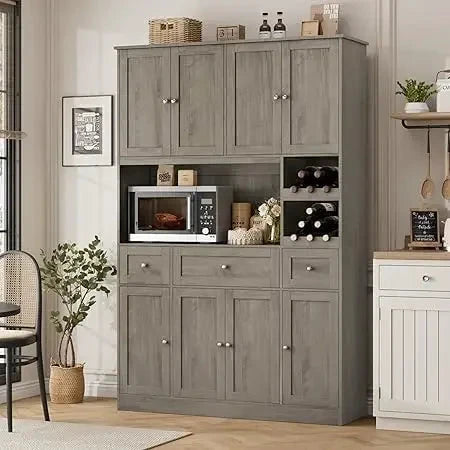 Modern Kitchen Pantry Cabinet With Wine Rack And Microwave Stand by superior interior and more