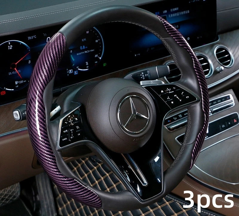 2/3PCS Laser Carbon Fiber Silicone Car Steering Wheel Cover 1K Micro Fiber Leather PVC Wheel Booster Cover Non-Slip Universal