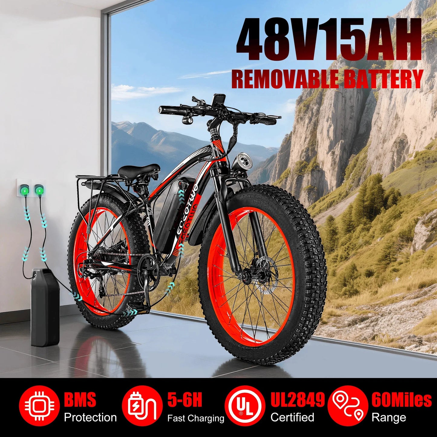 EOEOTWO E01 Electric Bike 1500W 34 MPH 60 Mile Range by superior interior and more