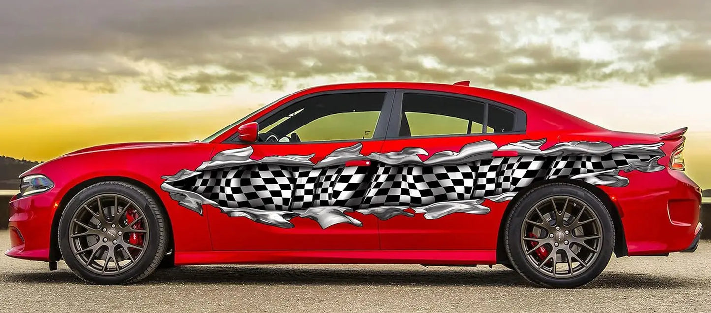 High-Quality 3D Checkered Flag Car Wrap Racing Vinyl Decal
