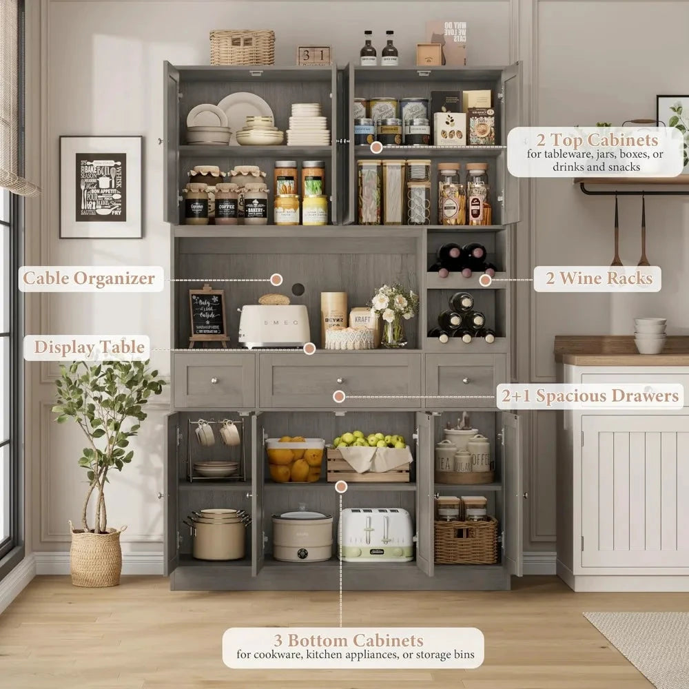 Modern Kitchen Pantry Cabinet With Wine Rack And Microwave Stand by superior interior and more