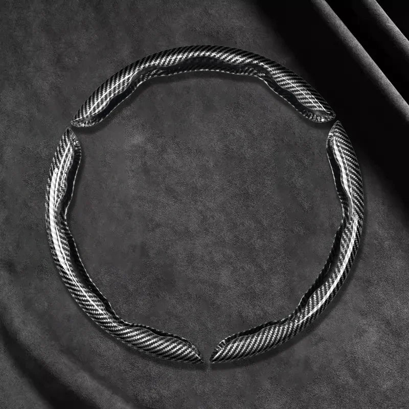 2/3PCS Laser Carbon Fiber Silicone Car Steering Wheel Cover 1K Micro Fiber Leather PVC Wheel Booster Cover Non-Slip Universal