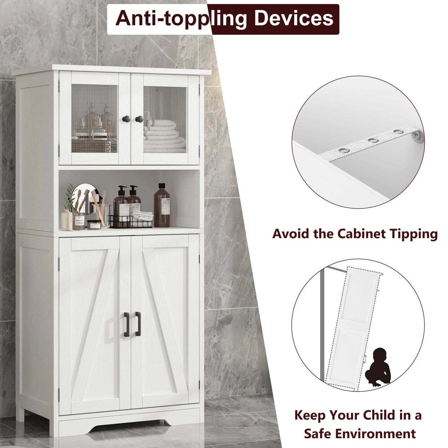 HobbyLane Free Standing Kitchen Pantry Cabinet With Four Doors And Open Space by superior interior and more