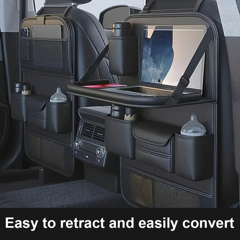 Car Back Seat Organizer With Foldable Tray PU Leather Multi-Pocket