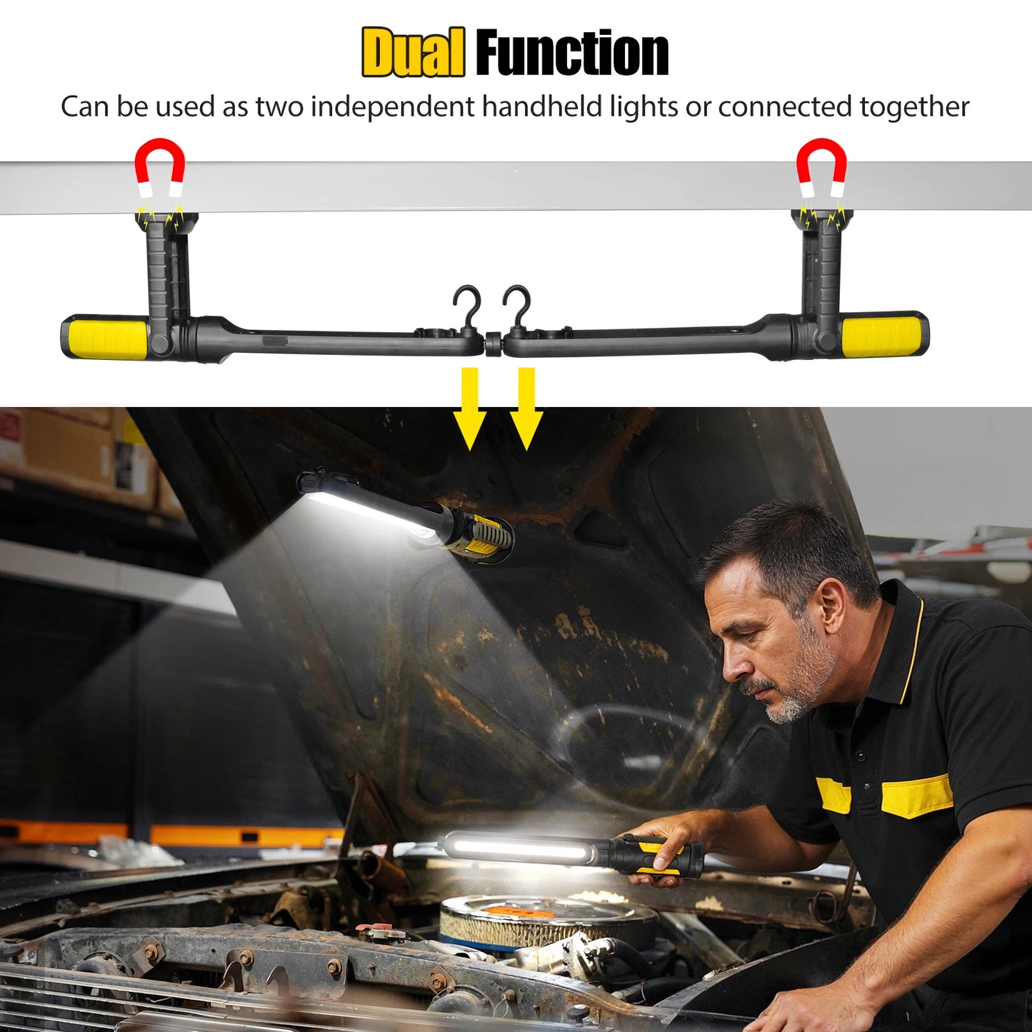 MIXJOY Dual Magnetic Work Light 2-In-1 2400LM Rechargeable Underhood