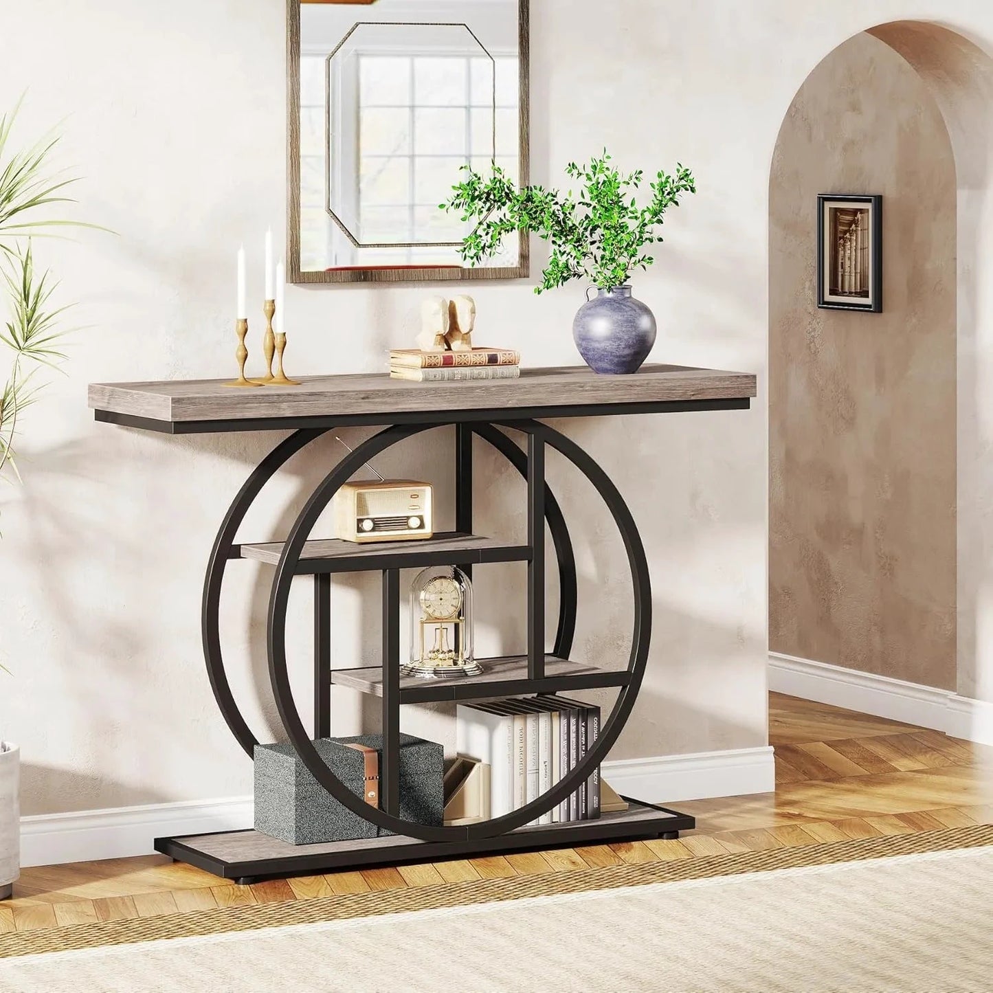 Little Tree Industrial Console Table With Storage Shelves Entryway by superior interior and more