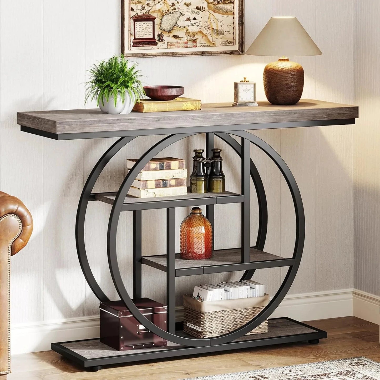 Little Tree Industrial Console Table With Storage Shelves Entryway by superior interior and more