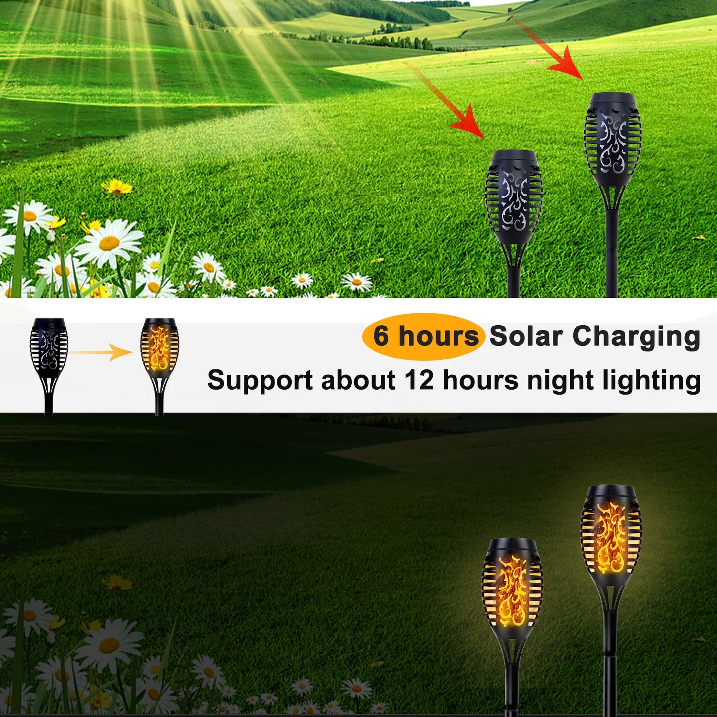 Solar Torch Lights With Flickering Flame Outdoor LED Waterproof Pathway