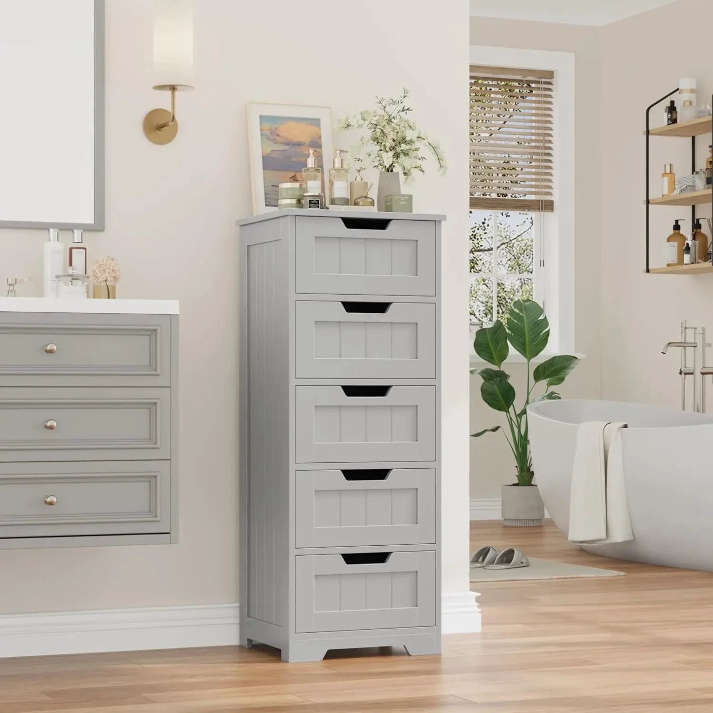 XMSJ Bathroom Cabinet 5 Drawers Wooden Storage Organizer by superior interior and more