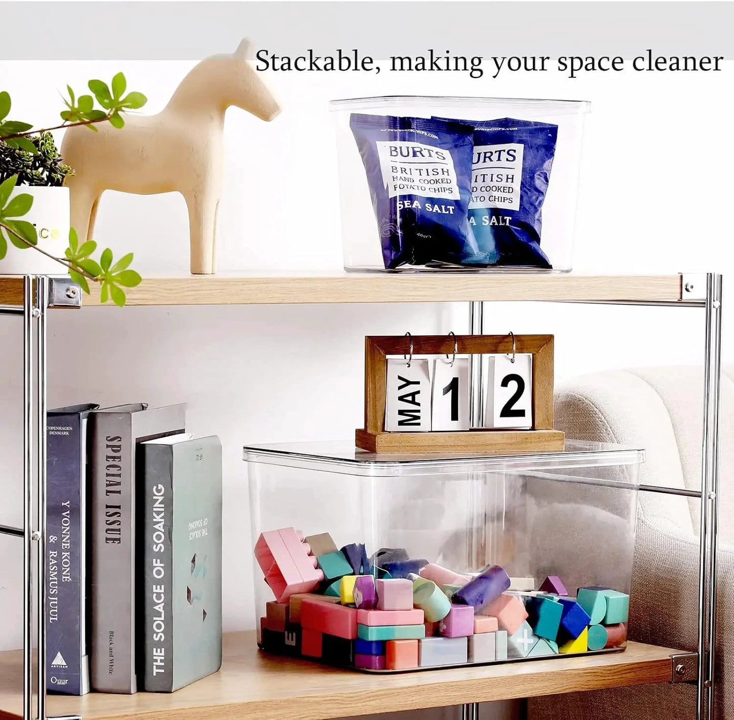 XMSJ Transparent Stackable Storage Boxes 5 Pack Organizer by superior interior and more