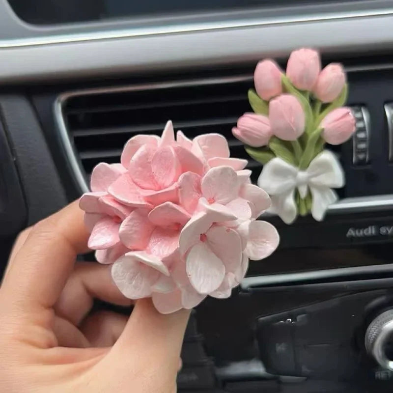For Tulip Hydrangea Car Aromatherapy Premium Sense Air Vent Flower Diffuser Stone Car Interior Jewelry Car Ornament