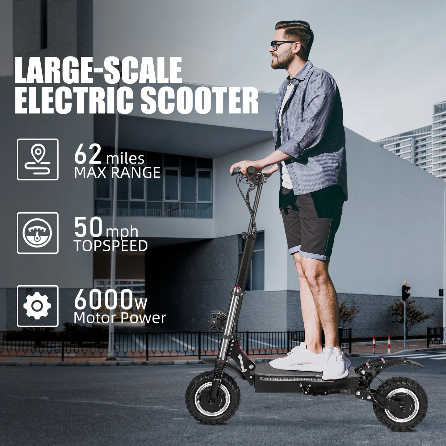 6000W High Power Foldable Electric Scooter 60V 38Ah Battery